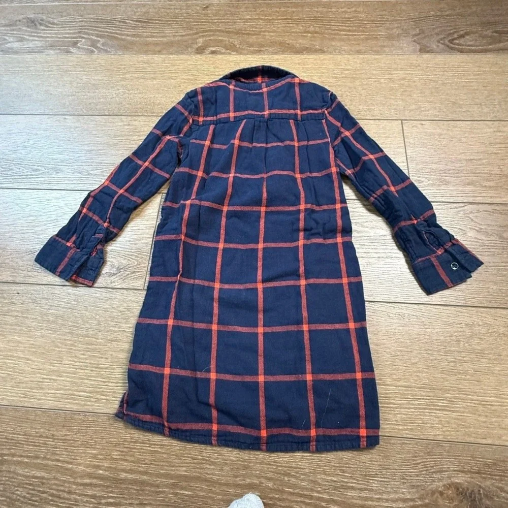 Old Navy Kids Plaid Flannel Button Up Shirt Dress Blue Red Size S 6-7 Holiday